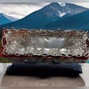 Arthur Court Metal Oblong Serving Tray Grape Pattern